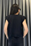Shoulder Padded Button Detail T-Shirt - Black Black - 4