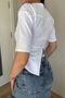 Chic White Short Sleeve Crew Neck Slim Fit Blouse with Back Detail