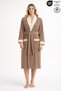 Women's Bathrobe 100% Certified Cotton, 1 Piece, Contrast Striped Shawl Collar Bathrobe / Dressing Gown - Beige Color