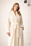 Striped Women's Bathrobe 100% Cotton Certified 1 Piece, Dressing Gown / Shawl Bathrobe Cream