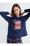 Lcw dream navy blue crew neck teddy bear print women's pajama set - 2