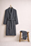 Women's Bathrobe Set 100% Certified Cotton, 2 Pieces, Shawl Collar Bathrobe and Head Towel - Anthracite - 3