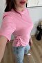 Chic Pink Short Sleeve Bodycon Blouse with Back Slit