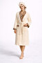 Leopard Patterned Women's Bathrobe Set 100% Cotton Certified 2-Piece Shawl Collar Bathrobe and Head Towel - Cream - 4