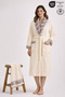 Fiore Floral Patterned Women's Robe Set 100% Cotton Certified 2-Piece Robe and Head Towel - Cream