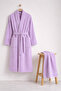 Women's Robe Set 100% Certified Cotton, 2 Pieces, Shawl Collar Robe and Head Towel - Lilac - 2