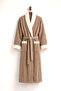 Women's Bathrobe 100% Certified Cotton, 1 Piece, Contrast Striped Shawl Collar Bathrobe / Dressing Gown - Beige Color - 2