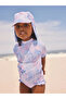 Sun Protection Upf50 Two-Piece Bottom-Top Lilac Purple Butterfly Pattern Short Sleeve Swimsuit Alyh39000-Without Hat - 3