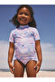 Sun Protection Upf50 Two-Piece Bottom-Top Lilac Purple Butterfly Pattern Short Sleeve Swimsuit Alyh39000-Without Hat