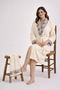 Fiore Floral Patterned Women's Robe Set 100% Cotton Certified 2-Piece Robe and Head Towel - Cream - 3