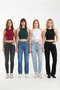 Pack of 4 Body-Fitting Halter Neck Ribbed Tank Tops