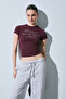 Vanyrose women's soft fabric 100% cotton slim fit burgundy t-shirt with stone detail - 3