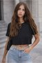 Women's Crew Neck Textured Short Sleeve Accordion Model Design Sporty Stylish Cropped Blouse