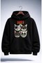 Unisex Kiss Hiss Cat Printed Hooded Sweatshirt, Oversized Cat Rock Band Themed Hoodie
