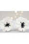White Large Layered Fabric Flower with Black Core Stylish Dangle Steel Earrings - 3