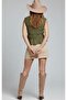 Green Drawstring Crop Blouse with Bohemian Chic Gipe Detail - 3