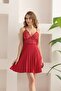Red Satin Dressing Gown and Backless Pleated Nightgown Set, Set of 2 - 2