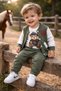 Baby Boy Khaki 3-Piece Set Teddy Bear Printed Bodysuit College Cardigan Pants Set - 3