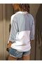 Women's White Blue Striped Garnished Long Sleeve Pocketed Linen Blend Oversize Tunic Shirt - 3
