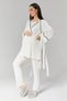 Women's Ecru Double-Breasted Ribbed Summer 100% Cotton Short Sleeve Maternity Pajama Set 3-Piece Set - 5