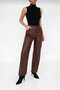 Faux Leather Pants High Waist Wide Leg / Back Pockets
