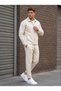Men's Cream Seasonal Top and Bottom Set - Lined Jacket & Double-Legged Trousers Ls-5632 - 3
