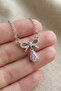 Pink Drop Stone Steel Ribbon Necklace - 4