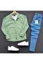 Men's Corded Fabric Knitted Shirt T-Shirt and Slim Fit Jeans Set