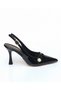 Black Patent Leather Open-Back Women's Stiletto Shoes with Pearl Detail and 9cm Heel - 7