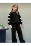 Girls' Gray Sweatshirt with Black Ribbon Gray Loose Fit Tracksuit Set - 2