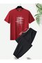 Peace Printed Top and Bottom Tracksuit Set Oversize Crew Neck