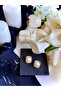 Gold Square Striped Pearl Stud Earrings - 2