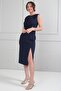 Women's Double Skirt Slit Front Pleated Lined Buckle Midi Dress - 3
