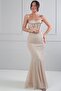 Women's Strapless Bustier Beaded Embroidered Lined Mesh Long Dress - 2