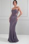 Women's Strapless Bustier Beaded Embroidered Lined Mesh Long Dress