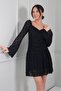 Women's Madonna Collar Lined Front Gathered Spanish Sleeve Imported Lace Short Dress - 2