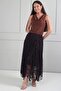 Women's Elastic Waist Lined Flock Printed Long Asymmetrical Skirt - 2