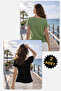 Women's Knitwear Blouse Batwing Sleeve Short Sleeve Sausage Collar Boat Neck Basic Casual 2 Pieces Mint/Black - 2