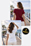 Women's Knitwear Blouse Batwing Sleeve Short Sleeve Sausage Collar Boat Neck Basic Casual 2 Pieces Burgundy/White - 2