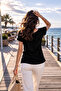 Women's Knitwear Blouse Black Batwing Sleeve Short Sleeve Sausage Collar Boat Neck Basic Casual Soft Stylish - 3