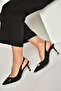 Y308203804 Black Fabric Thin Heeled Women's Shoes - 2