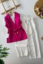 My Little Girl's 3-Piece Set: Double-Breasted Vest, Belted Blouse, Wide-Legged Pants - Fuchsia - 3