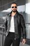 Men's Black Zippered Leather Jacket - 4
