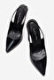 Black Patent Leather Pointed Toe Wedge Heeled Open Back Women's Shoes Doly - 5
