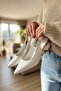 Aylov White Wrinkled Patent Leather (4 cm Heel Length) Pointed Toe Heeled Ballerina Shoes - 5