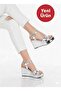 Silver Summer Wedge Heeled Cross-Strapped Women's Shoes -520 - 3