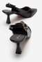 Women's Open-Back Buckle Heeled Shoes; Black Wrinkled - 4