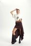 Morlina Lace Detail Brown Satin Skirt