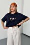 Women's Fruit Embroidered 100% Cotton T-Shirt Navy Blue - 26Y 26518