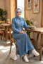 Women's Buttoned Belted Light Denim Blue Dress - 5